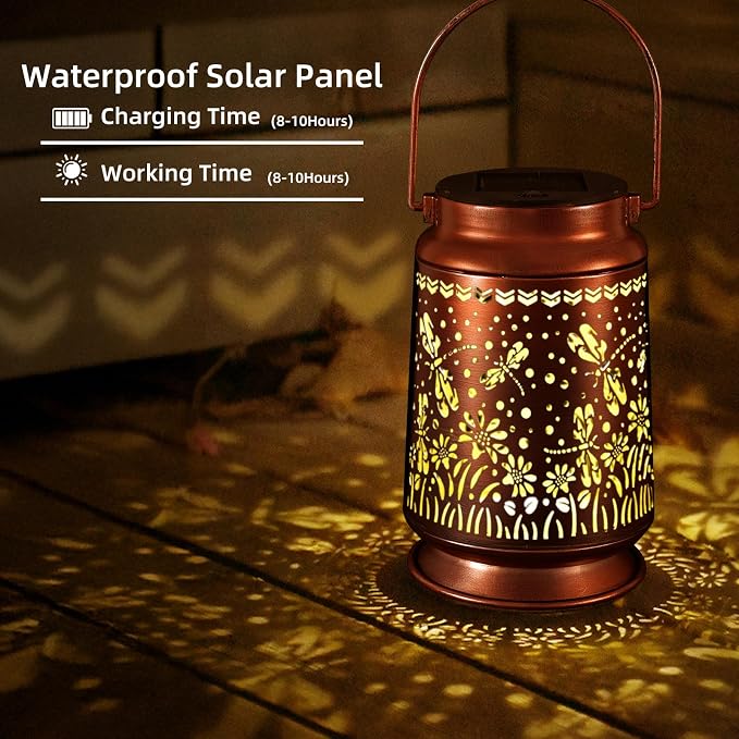 Solar Lanterns Outdoor Waterproof Gifts for Women Grandma Gifts for Mom Butterfly Garden Decor Solar Hanging Lantern Metal for Patio Yard Festival Pathway Landscape
