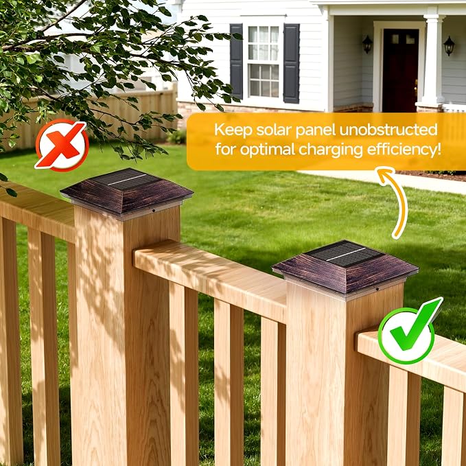 Mlambert 4 Pack Solar Post Cap Lights Outdoor - 3 Lighting Modes Waterproof LED Fit 3.5x3.5 Wood/4x4 Vinyl Fence Deck Posts, Brown