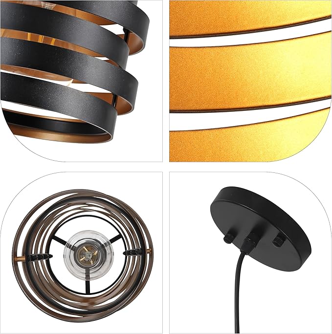 CNRATYE Modern Farmhouse Pendant Lights Kitchen Island, Industrial Multiple Rings Hanging Pendant Light Fixtures for Sink Bar Entrance Bathroom Hallway, Black with Gold Interior