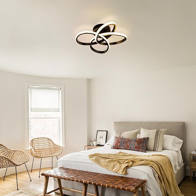 Modern Ceiling Light, 36W LED Dimmable Ceiling Light with Remote Control, 3000-6000K Color Temperature Changing, Black Small Chandelier for Bedroom, Entryway, Hallway, Kitchen