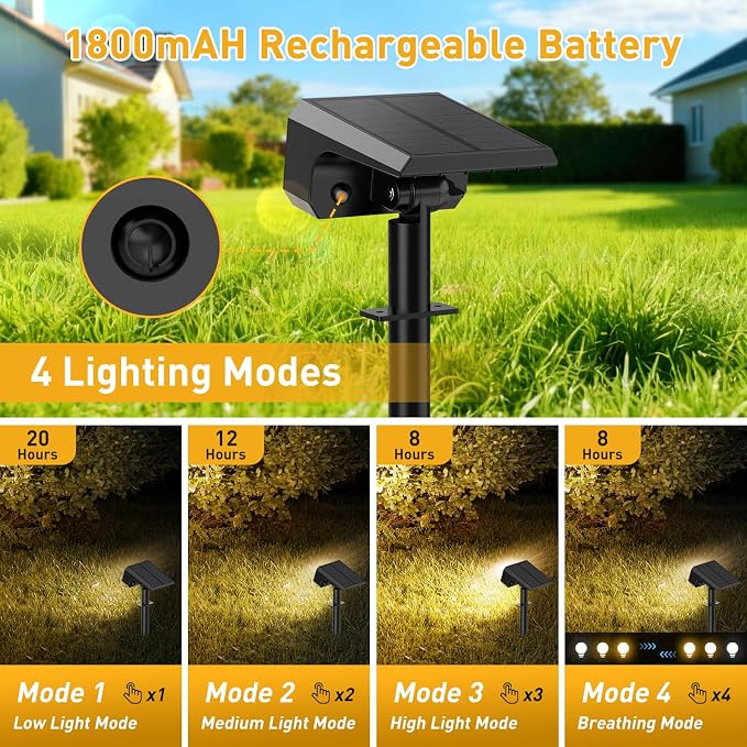 800 Lumens Solar Spot Lights Outdoor, 8 Pack Solar Landscape Lights with 100 LEDs Each, 4 Lighting Modes, IP65 Waterproof, 2-in-1 Solar Spotlights for Yard Garden Pathway Driveway(Warm White)