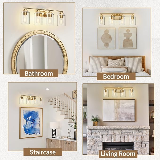 SKEJAO Bathroom Vanity Light Over Mirror,Bathroom Light Fixture Wall Sconce Lighting for Bedroom,Living Room (Gold, 4-Light)