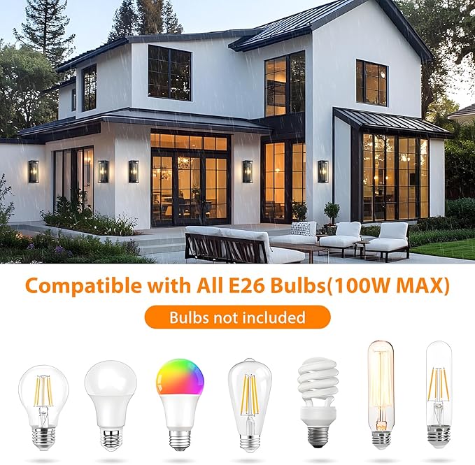 AIBISDO 18In Large Outdoor Wall Light -2 Pack, Black Exterior Lighting Fixture, Outdoor Wall Lantern with Clear Glass Shade, Waterproof Porch Light for Patio, Garage, Front Door（Black）