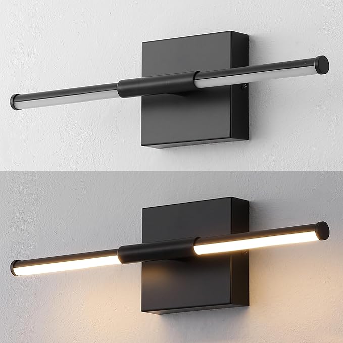 JONATHAN Y 16.25" Black Modern Dimmable Integrated LED Wall Sconce, Minimalist Adjustable Metal Vanity Light for Bathroom Mirror, Bedroom, Hallway, 3000K, ETL Listed (JYL7039C)