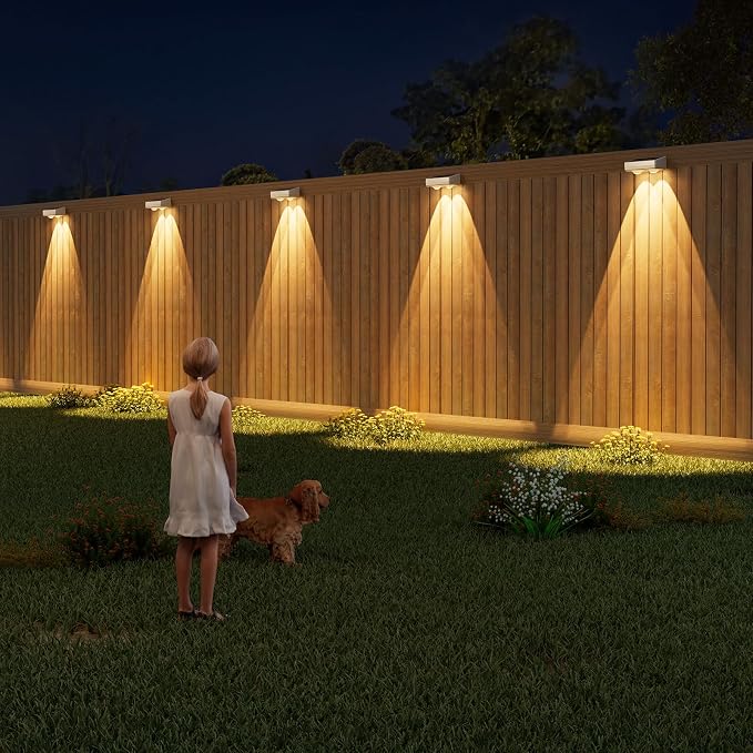 VOLISUN Solar Fence Lights 16 Pack, Warm White, Cool White and RGB Color Glow LED Lamp, IP65 Waterproof Fence Solar Lights Outdoor for Patio, Backyard, Railing, Deck and Wall（White）