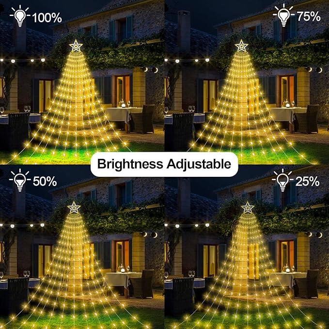Christmas Decorations Star Lights Outdoor, 23ft 11 Strand 818 LED Waterfall Tree Lights with 8 Modes Timer Remote Plug in Christmas Lights for Indoor Yard Patio Home Holiday Party Decor, Warm White