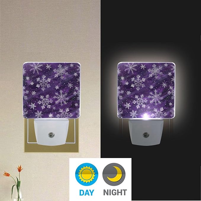 Winter Snowflake Purple Night Light LED Sensor Set of 2 Christmas Snowman Xmas Table Desk Lamps with Adjustable Brightness Eye-Caring for Home Bedroom Office Parlour
