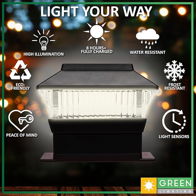 GreenLighting Standard #1 Solar Post Cap Lights Fits 4x4 Nominal Wood, 4x4 PCV/Vinyl Posts, Outdoor Fence Solar Powered Light, Landscaping, Deck, Garden, Includes Flush Mount Adapter Black 12 Pack