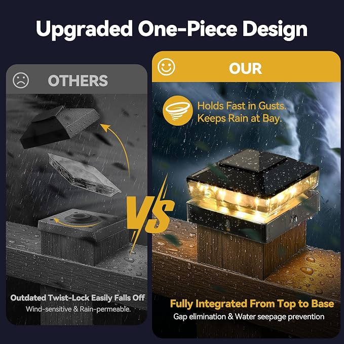 KEILAIMO Solar Post Cap Lights Outdoor, 12 Pack Upgraded Waterproof Deck Fence Post Solar Lights for 3.5x3.5 4x4 5x5 Vinyl/Wood Posts, 10-12 Hours Warm/Cool White Glow for Garden/Patio/Porch - Black