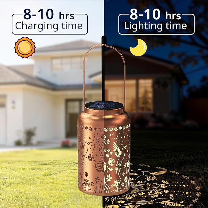 JEJOT Hummingbird Solar Lanterns Outdoor Waterproof, Birthday Gifts for Women Mom Grandma,Metal Hanging Solar Lantern for Yard,Garden,Porch Landscape Deconrations-1 Pack