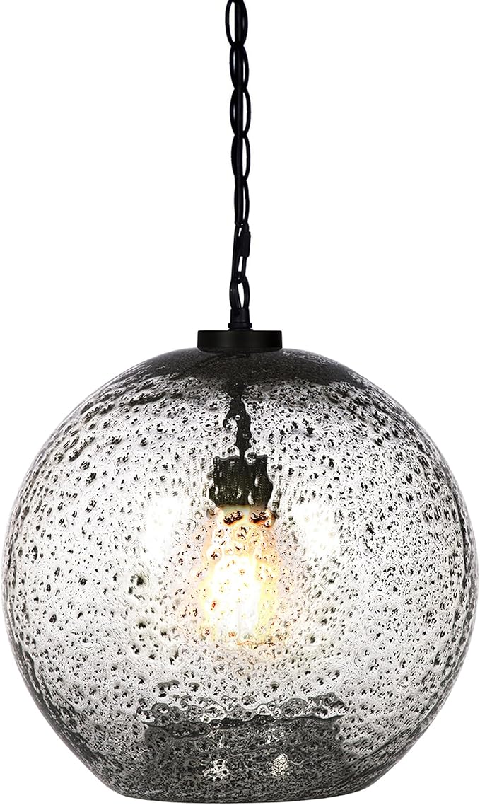 CASAMOTION Pendant Lighting Kitchen Island Entryway Hallway Foyer Clear Glass Black Marble Modern Farmhouse Ceiling Hanging Light fixtures Large Globe Black Chain Kit 13 inch H