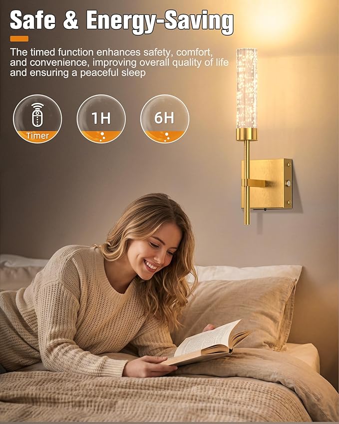 NIORSUN Crystal-Inspired Bubble Wireless Wall Sconces, 10000mAh Battery Operated Wall Sconces Set of 2, 3 Color Temps Rechargeable Wall Lights with Remote, Dimmable Wall Lamp for Living Room Bedroom