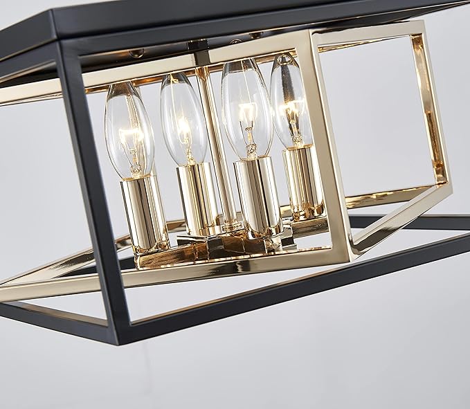 AGV LIGHTING CL035G Modern Flush Mount Ceiling Light Fixture, Close to Ceiling Light, E12 Base 3-Lights, L12 x W12 x H7, Matte Black & Shine Gold Finish