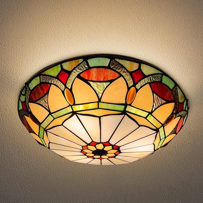 ARTZONE Tiffany Ceiling Lights, Stained Glass Ceiling Light 3-Lights 16 Inch Tiffany Flush Mount Ceiling Light for Bedroom Dining Living Room Entryway Foyer