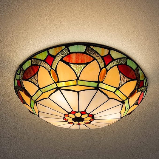 ARTZONE Tiffany Ceiling Lights, Stained Glass Ceiling Light 3-Lights 16 Inch Tiffany Flush Mount Ceiling Light for Bedroom Dining Living Room Entryway Foyer
