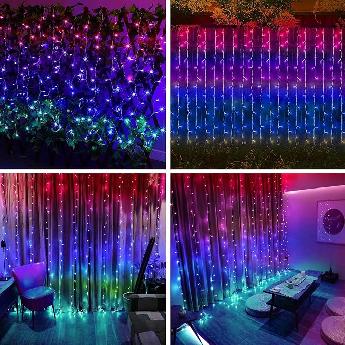 300 LED Solar Curtain Lights USB & Solar Dual Powered 8 Modes Waterproof Fairy Window Lights Twinkle for Home Indoor Outdoor Use Patio Christmas Decoration (Multi-Colored)