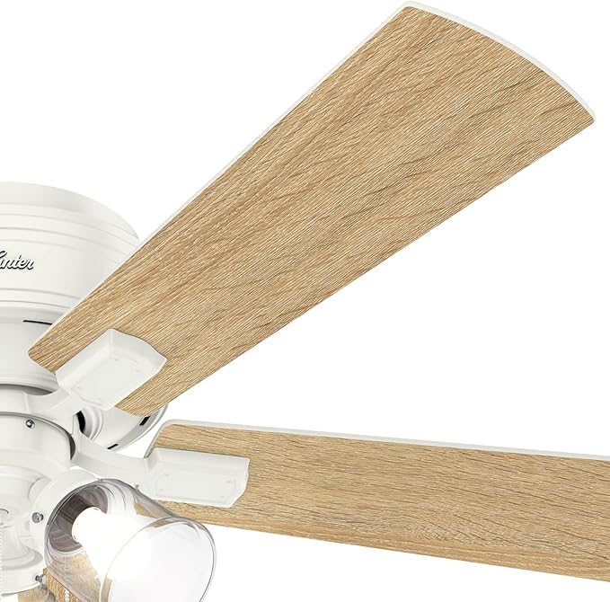 Hunter 52 inch Indoor Ceiling Fan with LED Lights and Pull Chain - Low Profile Mount White Ceiling Fan, 5 Blades, For Bedroom, Living Room, or Kitchen, Quiet - Crestfield 54207, Fresh White