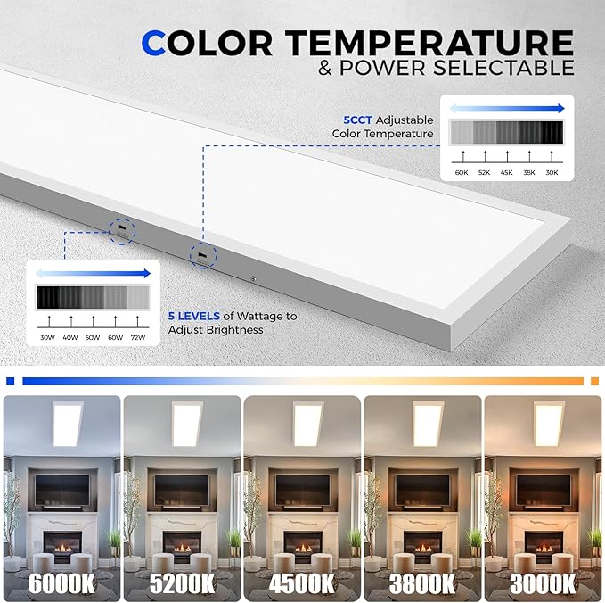 Barrina 1x4 LED Flat Panel Light, 8640LM 72W, 0-10V Dimmable, Brightness & 5CCT 3000K-6000K Selectable 4FT LED Shop Light, Ceiling Drop Mount Lights for Kitchen, Garage, Office, Laundry, 2 Packs
