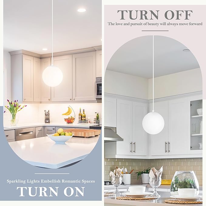 KoKo&Yukina 6 Inch Globe Pendant Light White Globe Pendant Lights Kitchen Island Mid Century Light Fixture with Milky White Glass Shade for Dining Room (2 Pack)
