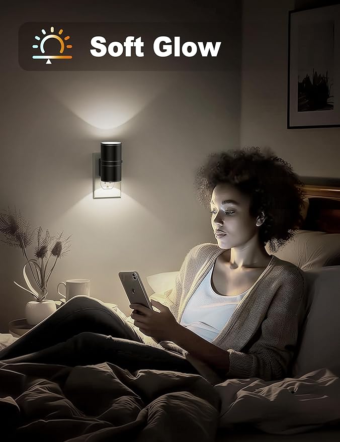 Night Lights Plug into Wall, Dimmable Night Light Plug in, Modern Night Lights with Dusk to Dawn Light Sensor, Soft White 5000K, 0-100LM Adjustable Brightness Nightlight for Hallway Bedroom, 2 Pack