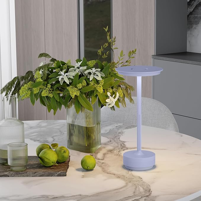 TBBGA 2 Pack Rechargeable Cordless Table Lamps, Portable 5000mAh Outdoor Table Light, 3 Color Stepless Dimming LED Table Lamp with Memory Function, for Home/Dinner/Patio/Restaurant.(Light Purple)