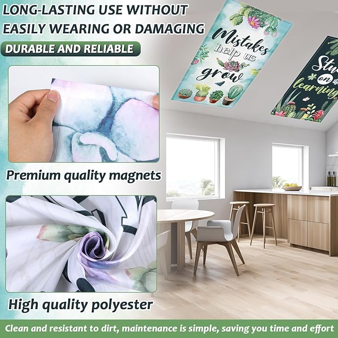 6 Pcs Fluorescent Light Covers with 60 Magnets Decorative for Classroom Ceiling Lights 4 x 2 Feet Magnetic Light Cover Filter Easy Install for Office Hospital Home Ceiling Supplies (Succulents)