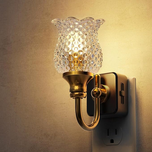L LOHAS LED Night Lights Plug into Wall, 3000K Soft White LED Floral Night Lights with Auto Sensor, 0-100lm Adjustable Brightness, for Hallway Bedroom Stairway