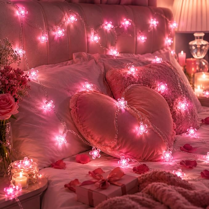 Pink Cherry Blossom Fairy Flower Lights, USB/Battery Operated Floral Lamp | Decorative Flower String Lights For Bedroom,Christmas, Easter, Wedding, Party, Birthday, Valentine'S Day Indoor Outdoor Decor