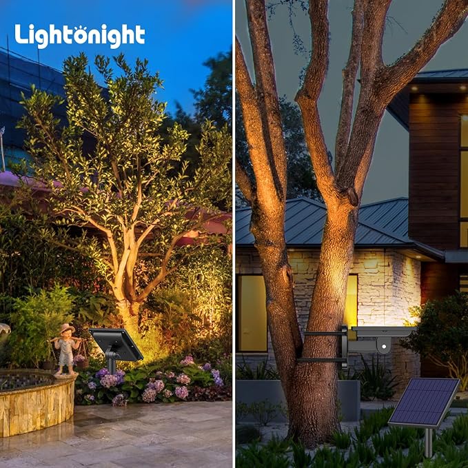 Lightonight Solar Flood Lights Outdoor 1 Pack with Stake, 3000K Warm White | Waterproof Solar Lights Outdoor, Waterproof Dusk to Dawn Solar Powered Security Spot Lights for Porch Patio Yard Garage