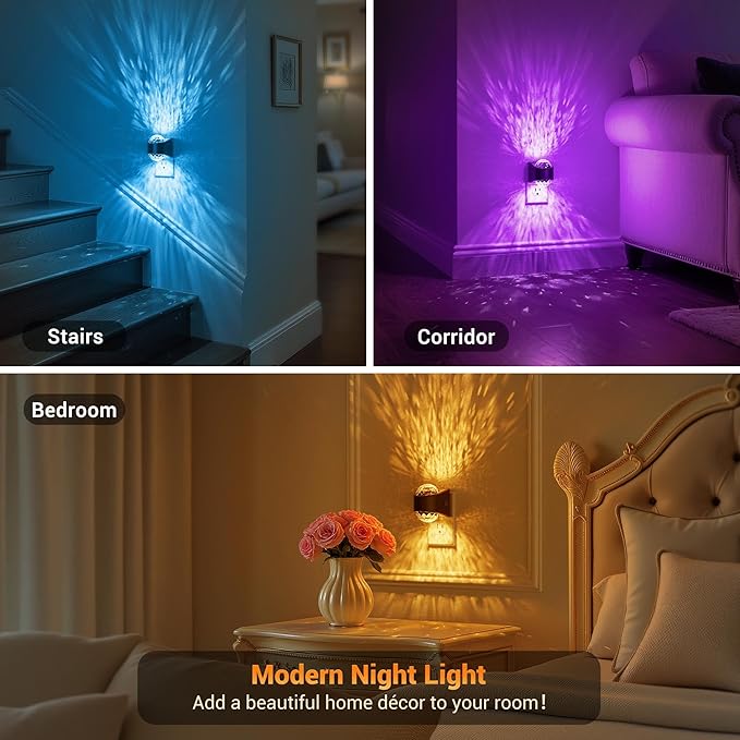 JandCase Night Lights Plug into Wall,2 Pack Star Projector RGB Night Light with 9 Color Change, Automatic Galaxy Nightlight Plug in with Light Sensor for Bathroom Hallway Room Decor