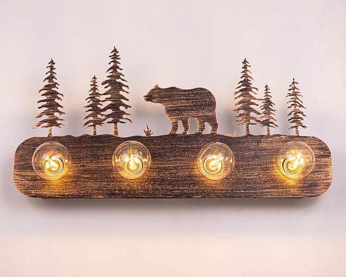 TOCHIC Rustic Bathroom Light Fixtures, 4 Lights Farmhouse Bathroom Vanity Light Over Mirror Dimmable, Western Bear Sconces Wall Lighting for Mirror Cabinets, Powder Room, Living Room, Bronze, 26”L