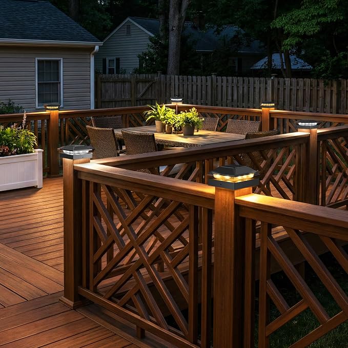 Peasur 4x4 Solar Post Cap Lights, 2 Modes 16 LED Post Solar Lights Waterproof, 16 Pack Black Fence Deck Lights Fit Wooden/Vinyl Post for Porch Patio