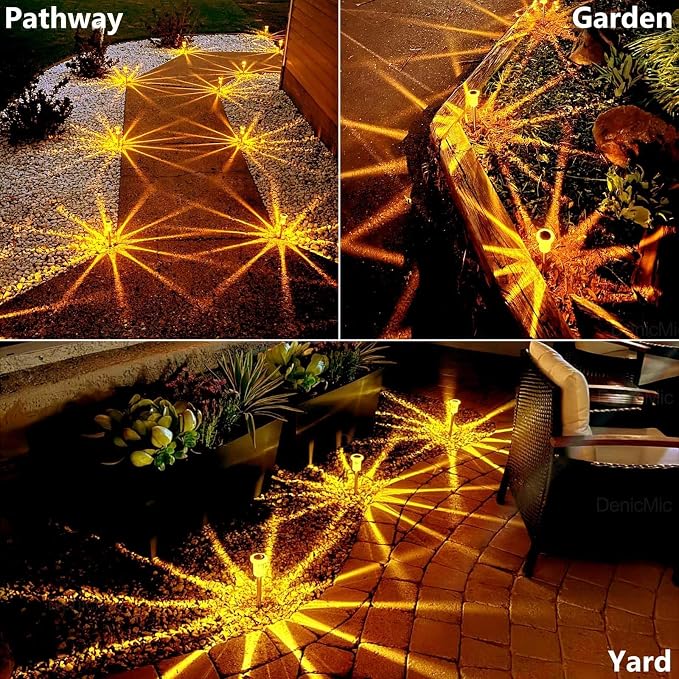DenicMic Solar Lights Outdoor 10 Pack Waterproof Outside Fall Lights for Yard Pathway Garden Driveway Walkway Landscape Path Lighting Orange LED Stainless Steel Stake Halloween Decor