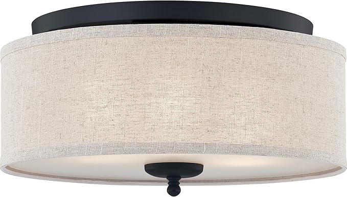 Quoizel Blanche 16" Flush Mount Ceiling Light with Premium Fabric Shade, Matte Black, ETL Damp Rated for Kitchen or Bath