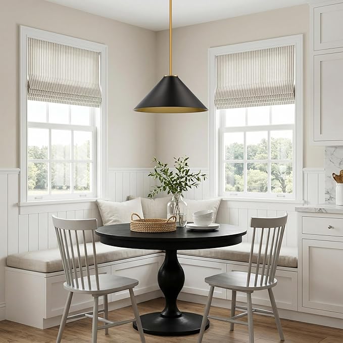 15.7 Inch Modern Pendant Lights Kitchen Island, Black and Gold 1-Light Single Pendant Lighting Fixtures, Metal Cone Farmhouse Ceiling Hanging Light for Dining Room Over Sink Table Hallway