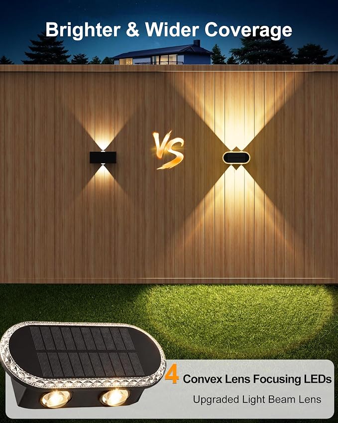 Solar Fence Lights Outdoor: 10-Pack IP65 Waterproof Solar Wall Lights - Up Down Dual Lens LEDs 3000K/4000K/6000K - 10-12H Lasting and Easy Install for Backyard Patio Porch
