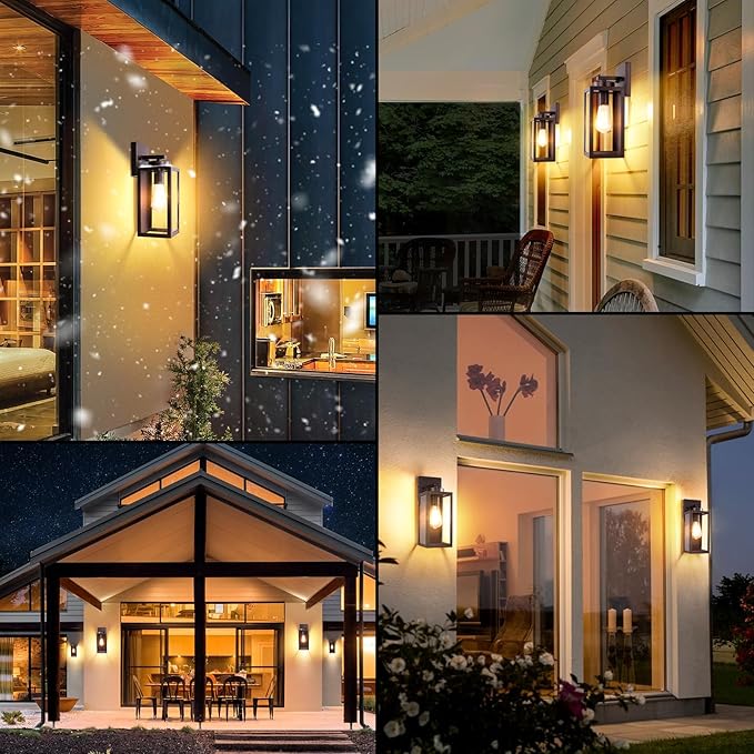 BesLowe Outdoor Wall Light Fixtures, Exterior Waterproof Wall Lanterns, Brown Porch Sconces Wall Mounted Lighting with E26 Sockets & Glass Shades, Modern Wall Lamps for Patio Front Door Entryway