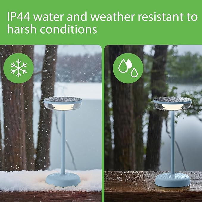Cocktail Style Solar Table Lamp – Cordless LED Light with USB-C Charging, Dimmable Warm 2700K Glow, Weather Resistant for Indoor/Outdoor Use – Blue, 1 Pack