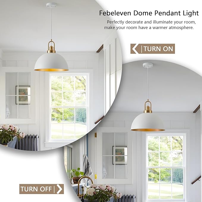 15.74" Industrial White Large Pendant Light Matte Finish Metal Light Fixture Farmhouse Hanging Light for Kitchen Island Dining Room Hallway