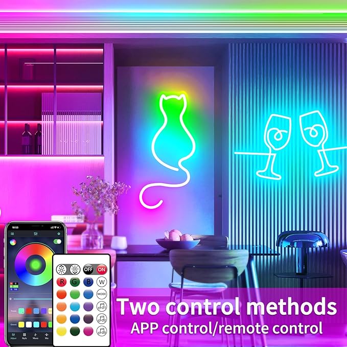 segrass 16.4FT DC24V RGB LED Neon Rope Lights with Remote/APP Control, Waterproof, Flexible, Multicolor, Modern Style for Bedroom, Room, Outdoors, Christmas Decor