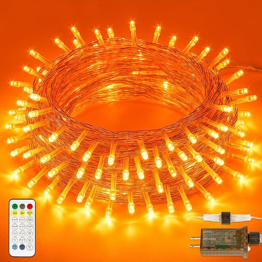 Halloween String Lights Indoor Outdoor,33FT 100 LED Orange Thanksgiving Twinkle Lights,13 Modes Fairy Lights Plug in,Connectable IP65 Waterproof for Xmas Tent Patio Tree Party Decor(Orange)