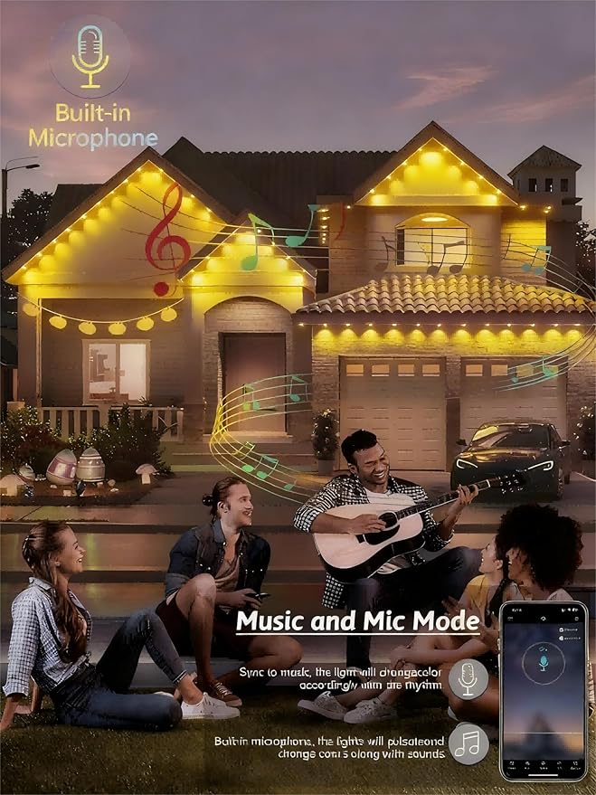 Permanent Outdoor Lights,250FT RGB Christmas House Lights Outdoor with APP Remote Control, IP67 Waterproof Smart Eternity Eaves Lighting for Holiday, Party, Daily
