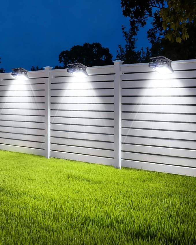 Clip on Solar Lights Outdoor, 3 Modes Solar Motion Sensor Lights Outdoor, 60LEDs 500LM Solar Powered Security Lights for Fence, Deck, Garage, Camping, USB Charging, 4 Black