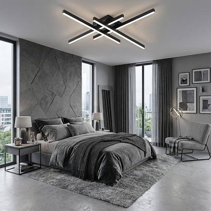 Modern Light Fixture, Modern LED Ceiling Lights, Ceiling Light Fixture for Hallway, Entrance, Cafe,Living Room, Bedroom, Corridor, Porch, Passage Light Fixtures (Black (4-Lights))