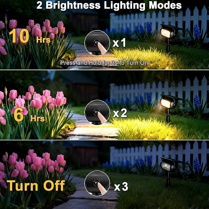 CREATESTAR Solar Landscape Spotlights Outdoor for Garden Ambience, Warm White LED Spot Lights for Tree, Flag Lighting, Adjustable Solar Uplights, Auto On/Off Dusk to Dawn