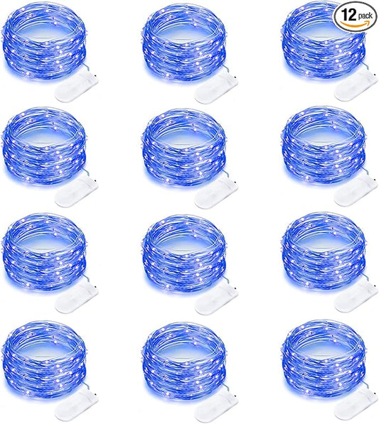 Yiaht 12 Pack Fairy Lights Battery Operated String Lights 7 Feet 20 Led Waterproof Christmas Lights Silver Wire Firefly Starry Moon Lights for Bedroom DIY Party Wedding Patio Christmas (Blue)
