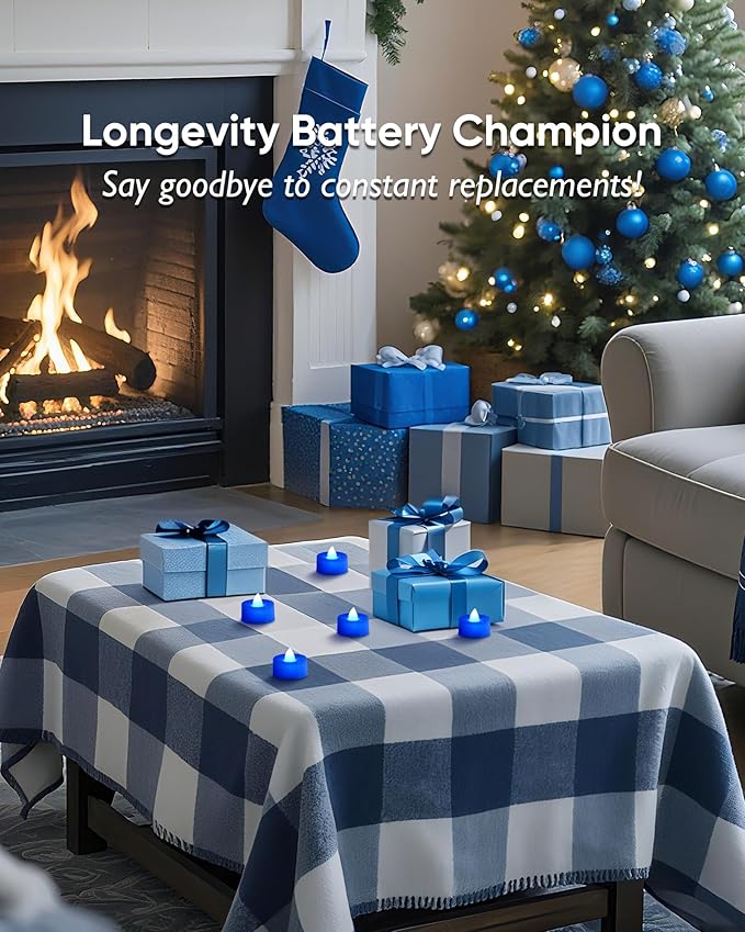Amagic 30 Pcs Blue Flickering Flameless Tea Lights Battery Operated, 200+ Hours Long Lasting Colored Candles for Wedding, Table Centerpiece, Home Decor, Gift, Party, Halloween, Christmas, Proposal