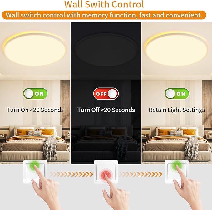 Flush Mount Ceiling Light with Night Light, 23in LED Ceiling Lights with Remote Control, 1800K Nightlights & 3000-6500K Dimmable Lamp Fixture, 54W 5400LM Low Profile for Bedroom, White