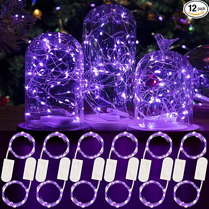 HXWEIYE 12 Pack Fairy Lights Battery Operated, 7ft 20LED Mini Twinkle String Light for Mason Jar DIY Wedding Table Centerpieces Party Bedroom Christmas (Purple)
