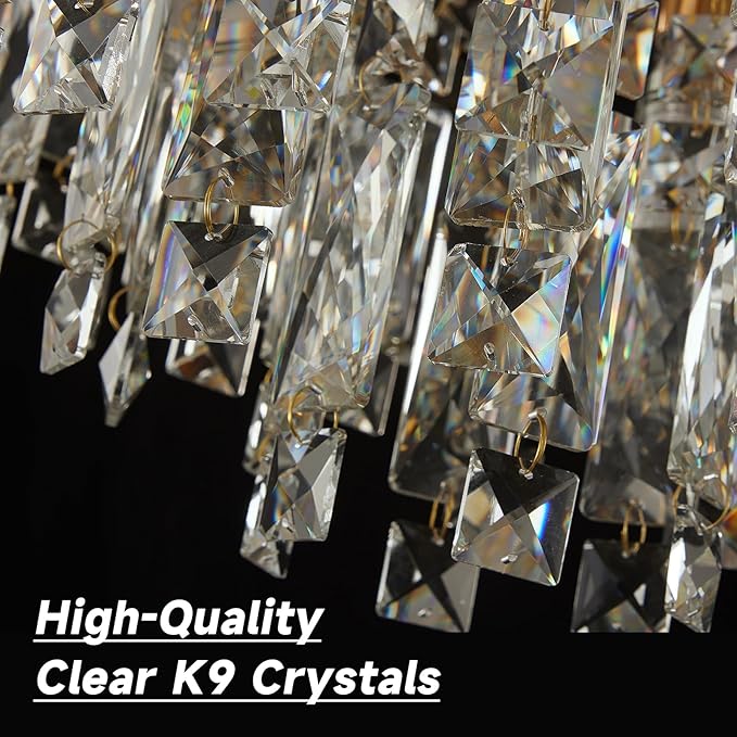 YMP&YZX Small Crystal Chandelier for Low Ceiling,11.8" French Gold Modern Crystal Chandelier with E12 Base Lights for Bedroom Living Dining Room Hallway Closet Light Fixture Flush Mount 3 Light
